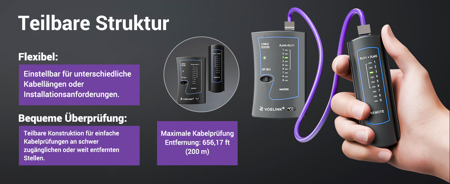 VCELINK Kabeltester für RJ45 und RJ11 – Detail 4