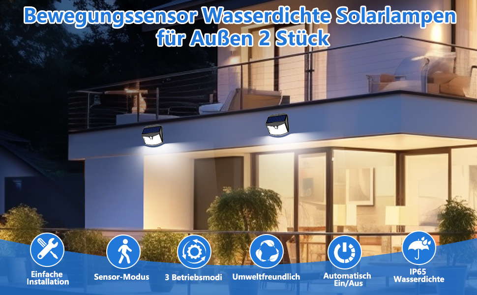 Giliwosy Solar-Wandleuchte für Aussen mit Bewegungsmelder, Kaltweiss – Detail 1