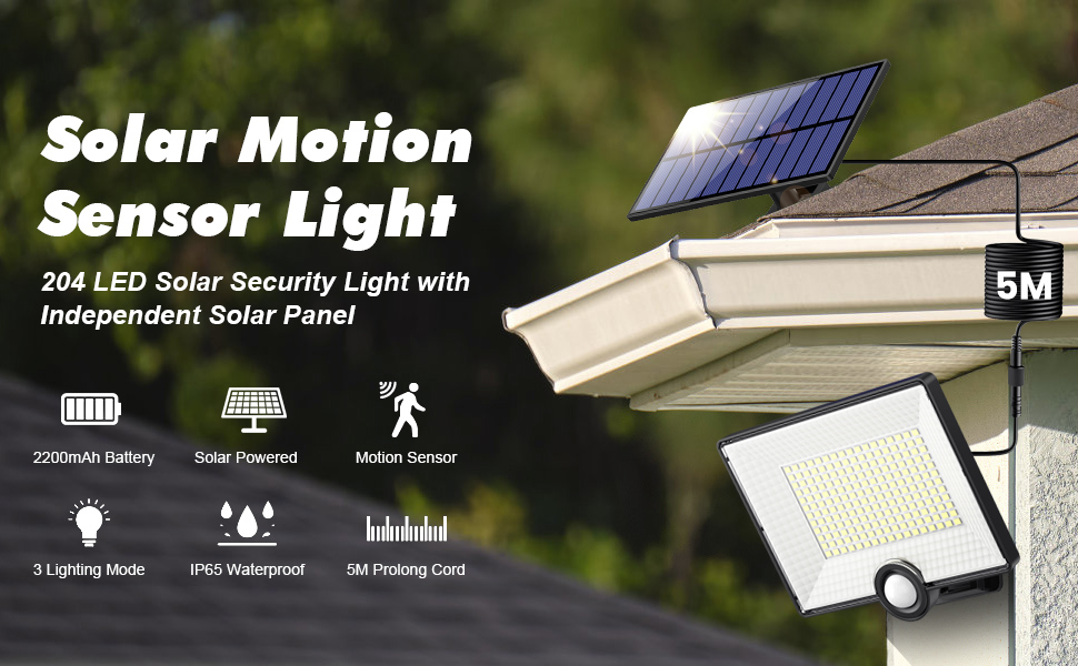 Pxwaxpy Solarleuchte mit 204 LEDs und getrenntem Solarpanel – Detail 1