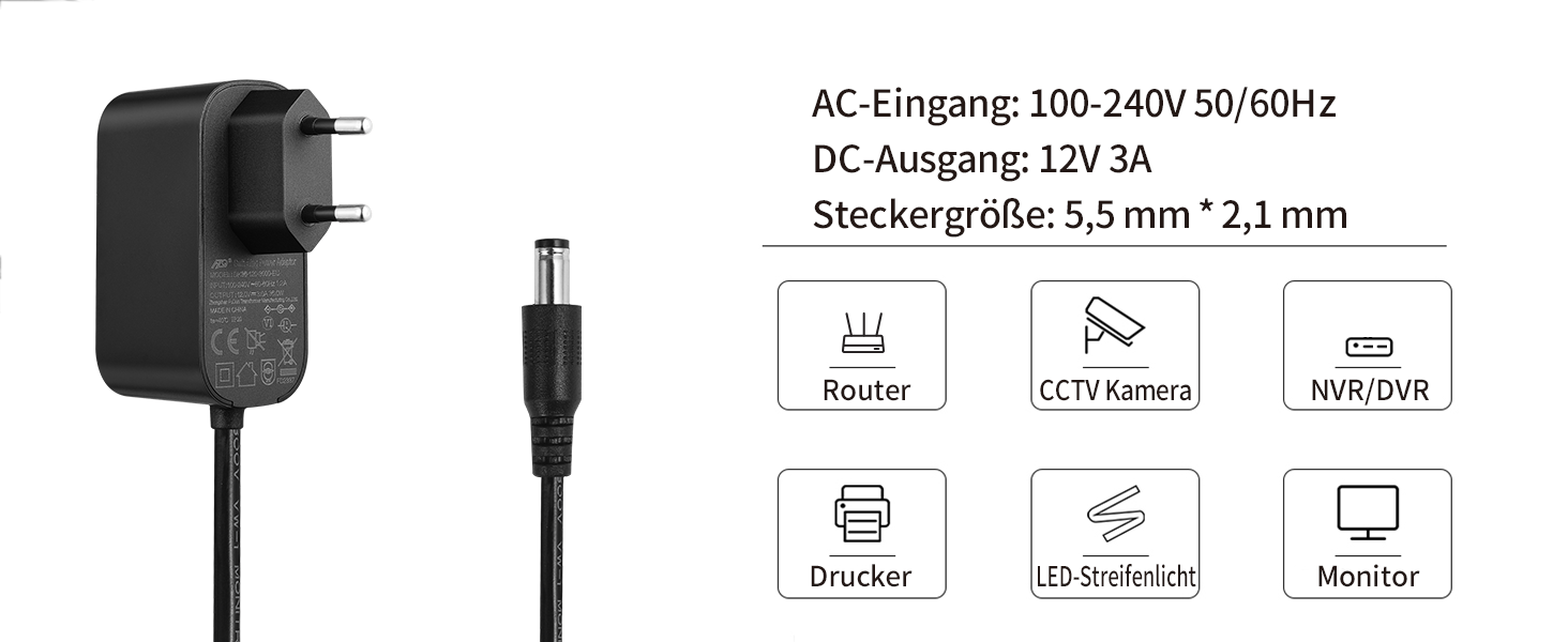 Tonton 12V 3A Universal-Netzteil mit 8 DC-Steckern – Detail 2