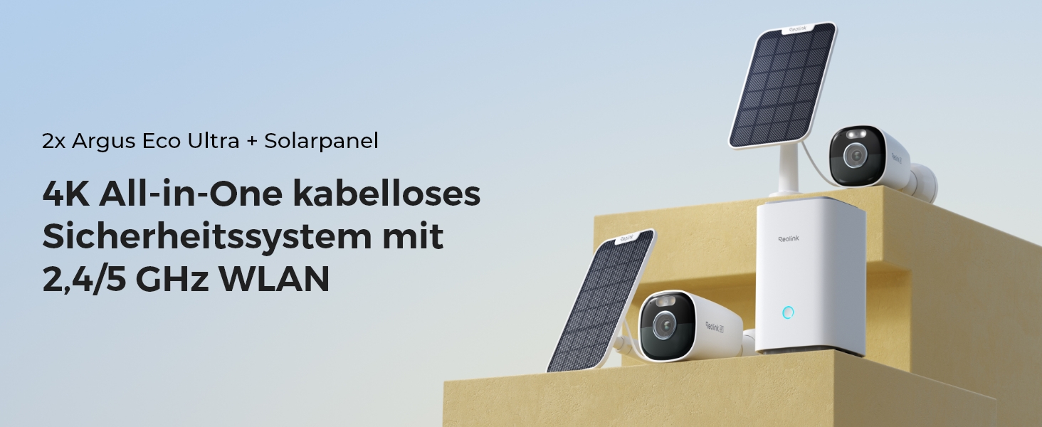 Reolink Home Hub Set mit zwei Argus Eco Ultra Solar-Kameras für Aussenbereiche – Detail 1