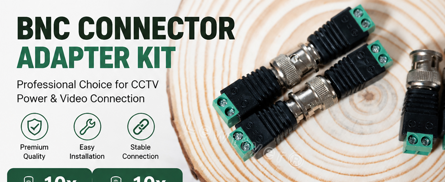 Lewttyer BNC-Video-Balun Adapter Kit, Schraubklemme, 10 Stecker und 10 Buchsen – Detail 1