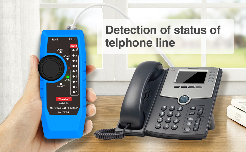 Der NOYAFA NF-810 testet LAN-Kabel mit Wiremap-Funktion und sucht Leitungen über Ton und Signalanzeige. Die Anzeige zeigt die Drahtreihenfolge. – Detail 4