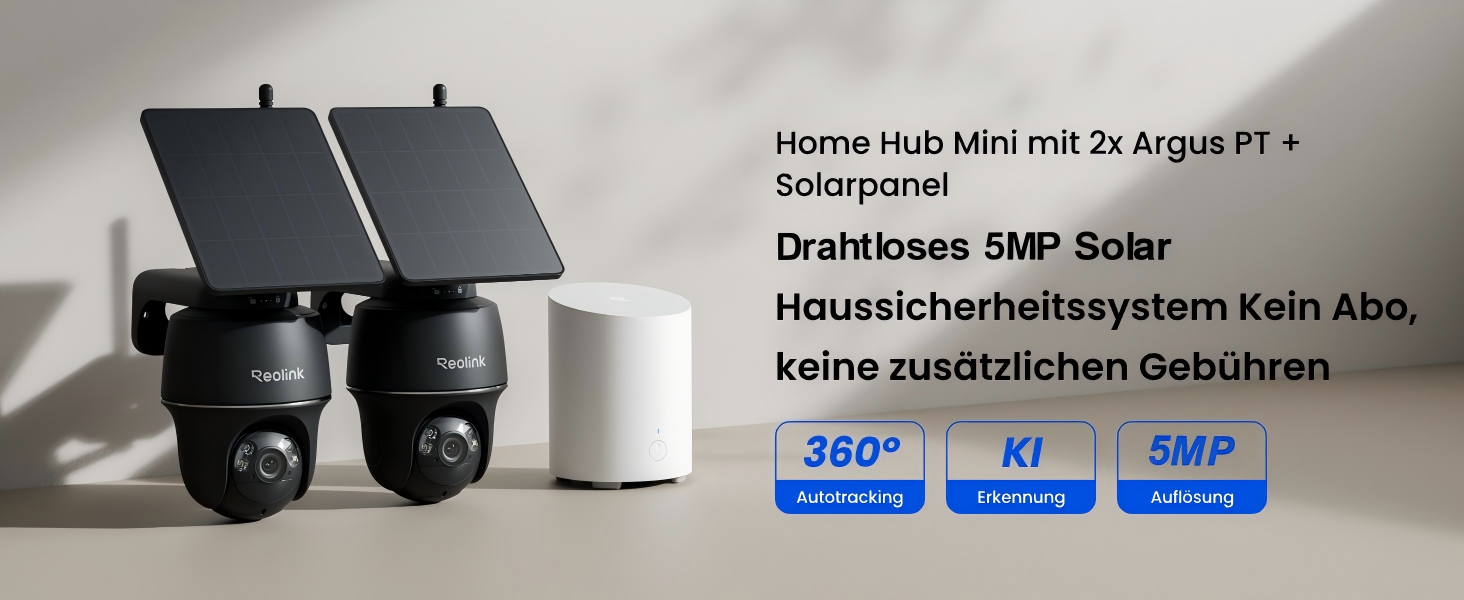 Reolink Home Hub Mini mit zwei Argus PT Solar-Akku-Kameras – Detail 1