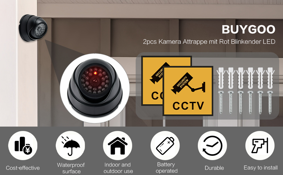 BUYGOO Kamera-Attrappe mit blinkender LED als Abschreckung – Detail 1