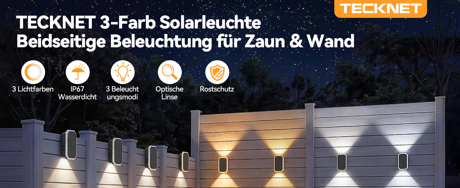 TECKNET Solar Wandleuchte mit Up-&-Down-Licht für Aussen – Detail 1