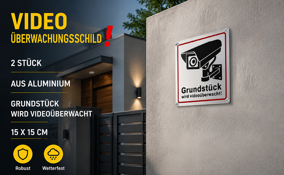 WangLaoWu Warnschild Achtung Videoüberwachung 15 x 15 cm – Detail 5