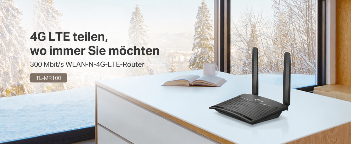 TP-Link TL-MR100 4G LTE Router mit Antennen und SIM-Kartensteckplatz – Detail 1