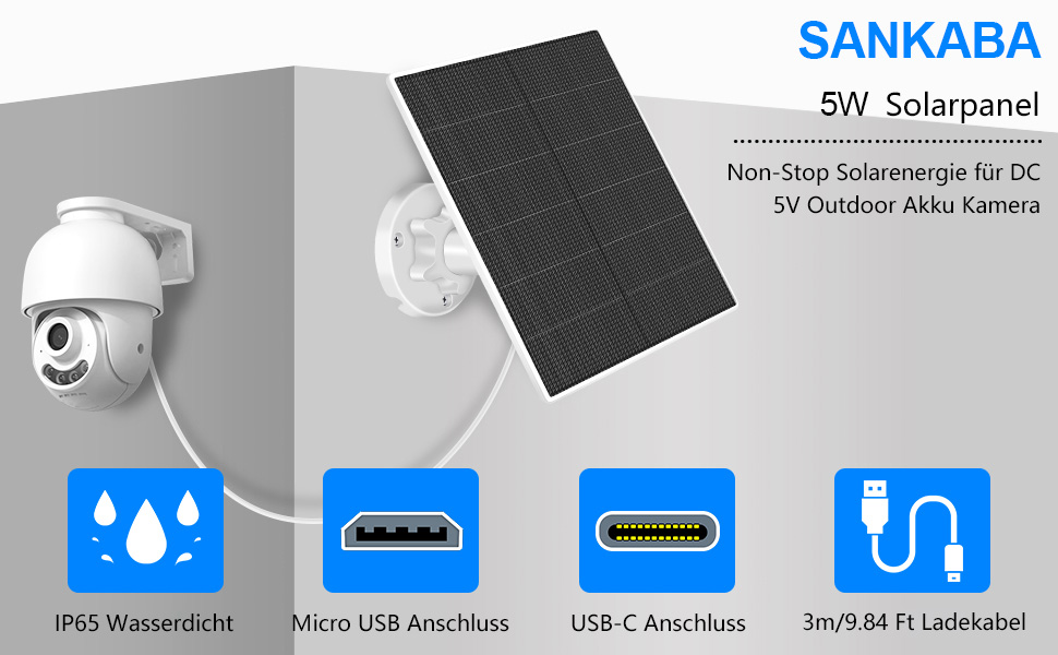 SANKABA 5W Solarpanel 2er-Pack für Kameras, USB-C und Micro-USB, IP65 – Detail 1