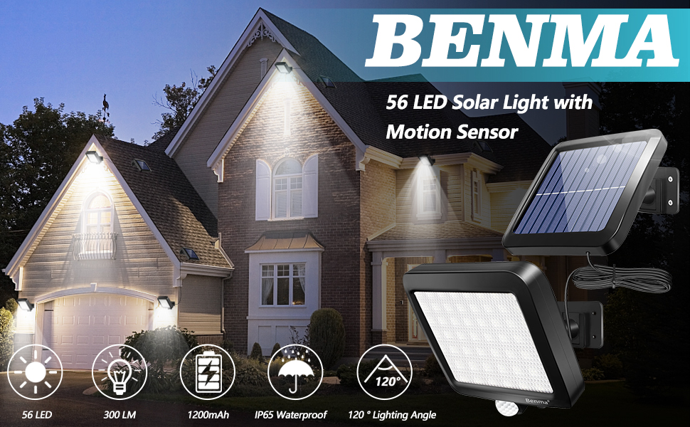 BENMA Solarlampe mit Bewegungsmelder und 5 m Kabel – Detail 1