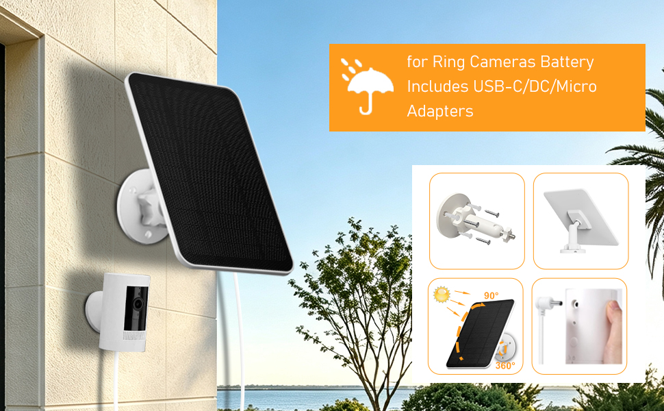 Rhorawill Solarpanel für Ring Kamera, IP65, 1er- oder 2er-Pack – Detail 4