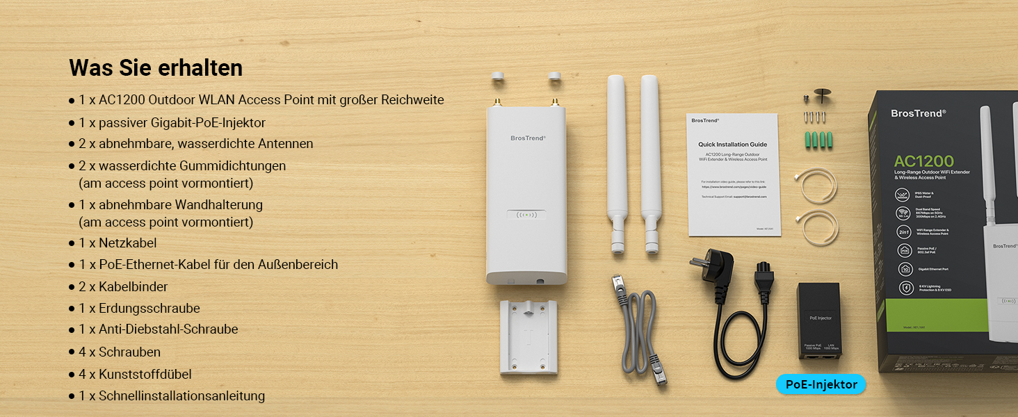 BrosTrend AC1200 Outdoor WLAN Access Point mit PoE-Injektor – Detail 9