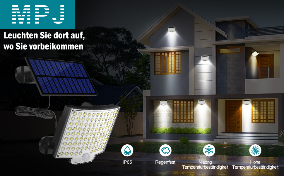 MPJ Solarlampe mit Bewegungsmelder und getrenntem Solarpanel – Detail 1