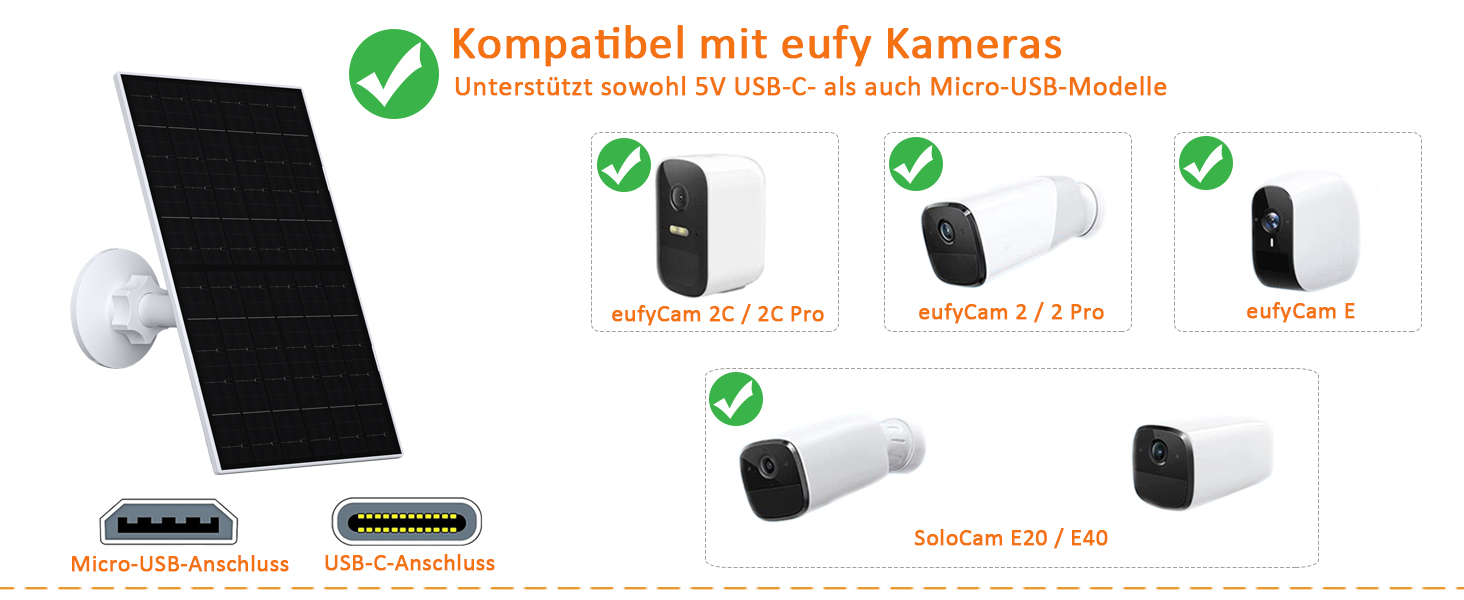 VUEBEE 7W Solarpanel für Eufy-Kameras, USB-C und Micro-USB, 2er-Pack – Detail 2