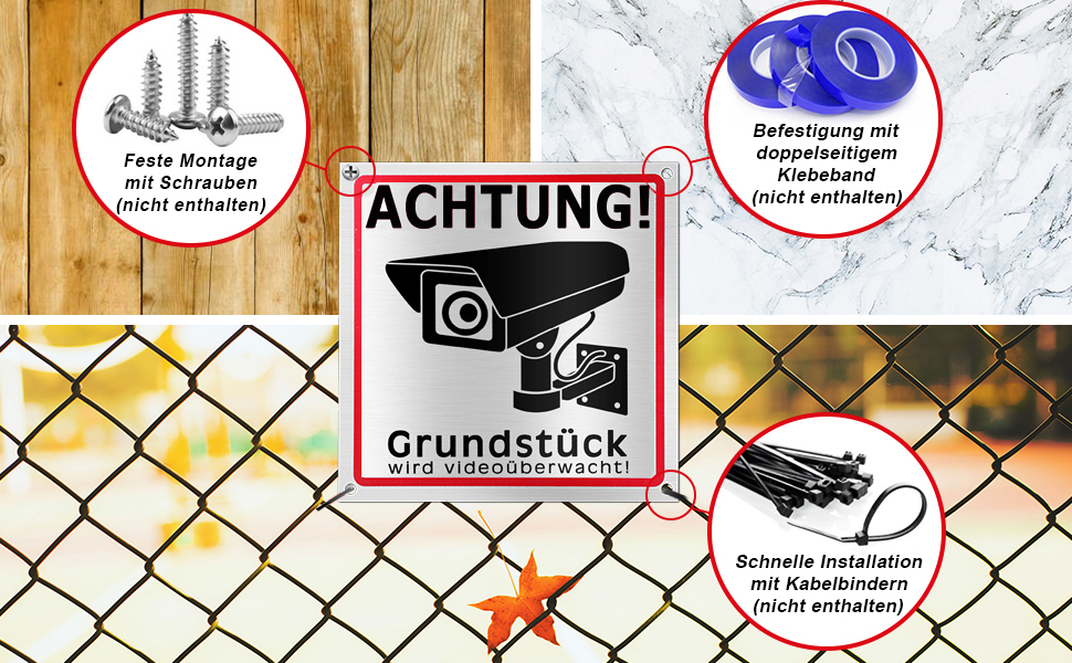 YUANHONGKEJI Videoüberwachung Schild aus Aluminium 15 x 15 cm, 3 Stück – Detail 4