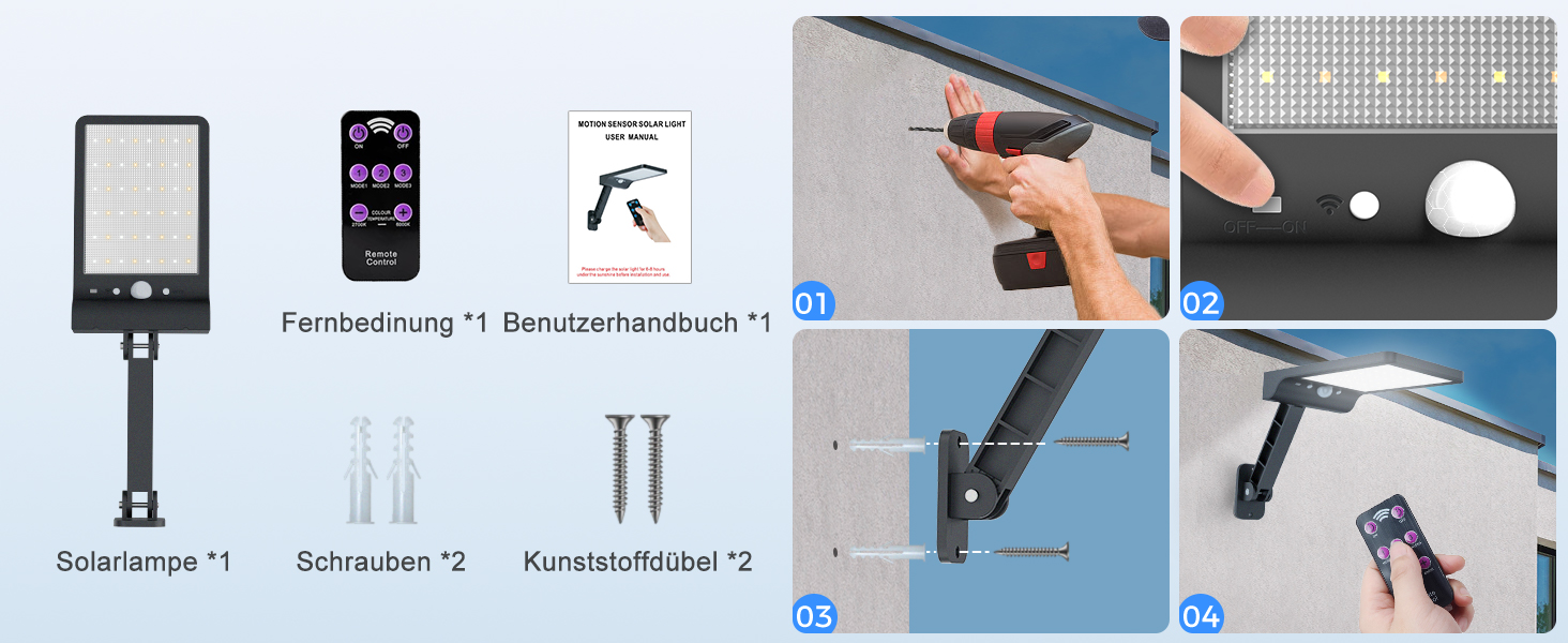 COLBOR SL48 Solarlampe mit Bewegungsmelder und Fernbedienung – Detail 4