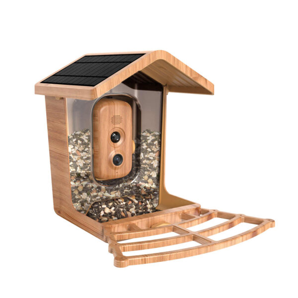 Vogelhaus mit Kamera BirdKam600 in Holzoptik mit Solardach